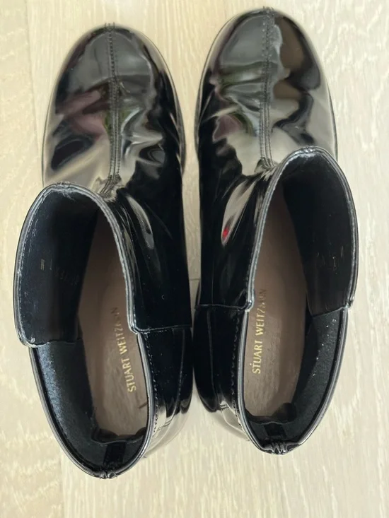 Stuart Weitzman 50/50 Black Patent Leather Ankle Boots - Picture 8 of 10